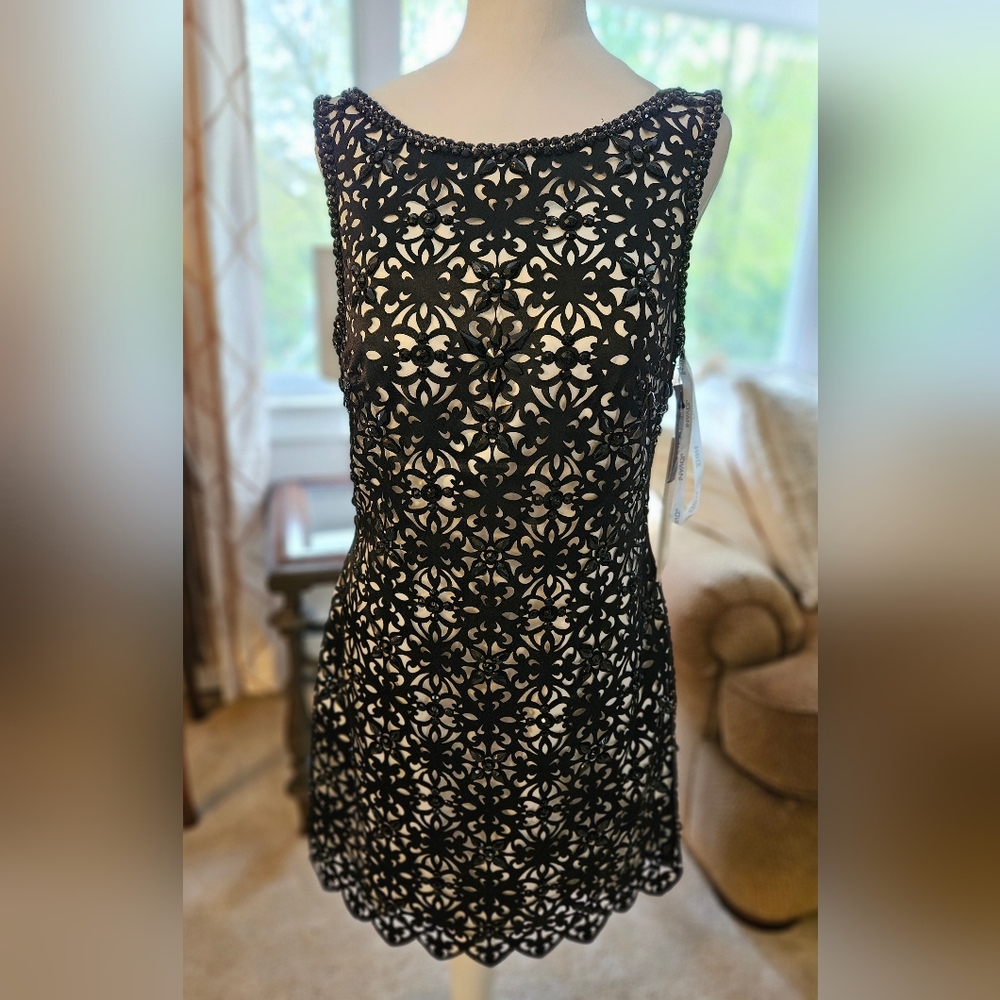 Jovani brand NEW Cocktail Dress Size 10 Black with white underlay, beaded